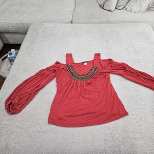 VENUS Red Ruched Long Sleeve Blouse
